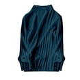 thumbnail image 4 of Women's Mock Neck Long Sleeve Top, Solid Color Slim Fit Pullover Shirt, Casual Work Blouse, Versatile Everyday Basic Top Dark Blue XXL, 4 of 5