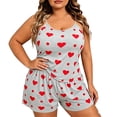thumbnail image 2 of Chbgutlmr Plus Size 2 Piece Loungewear Sets Heart Printed Outfits Sleeveless Camisole Tops Elastic Waist Shorts Casual Cute Summer Homewear Set, 2 of 6