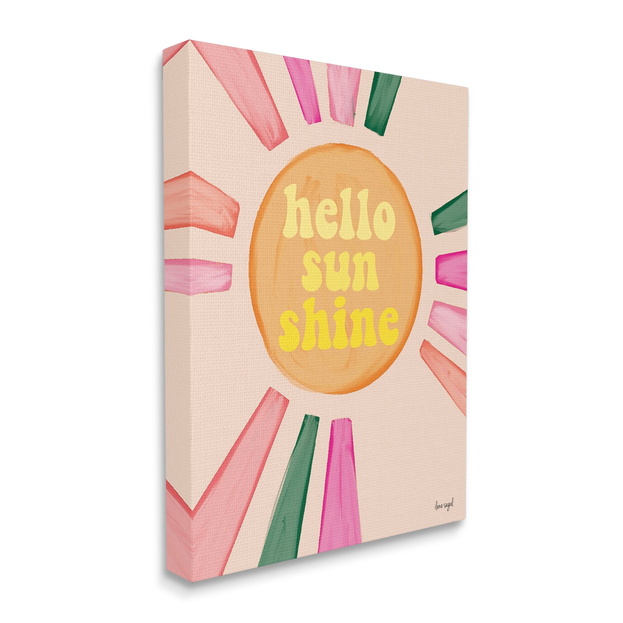 Stupell Industries Hello Sunshine Groovy Text Pink Green Sun Rays Graphic Art Gallery Wrapped Canvas Print Wall Art, Design by Ilene Segal