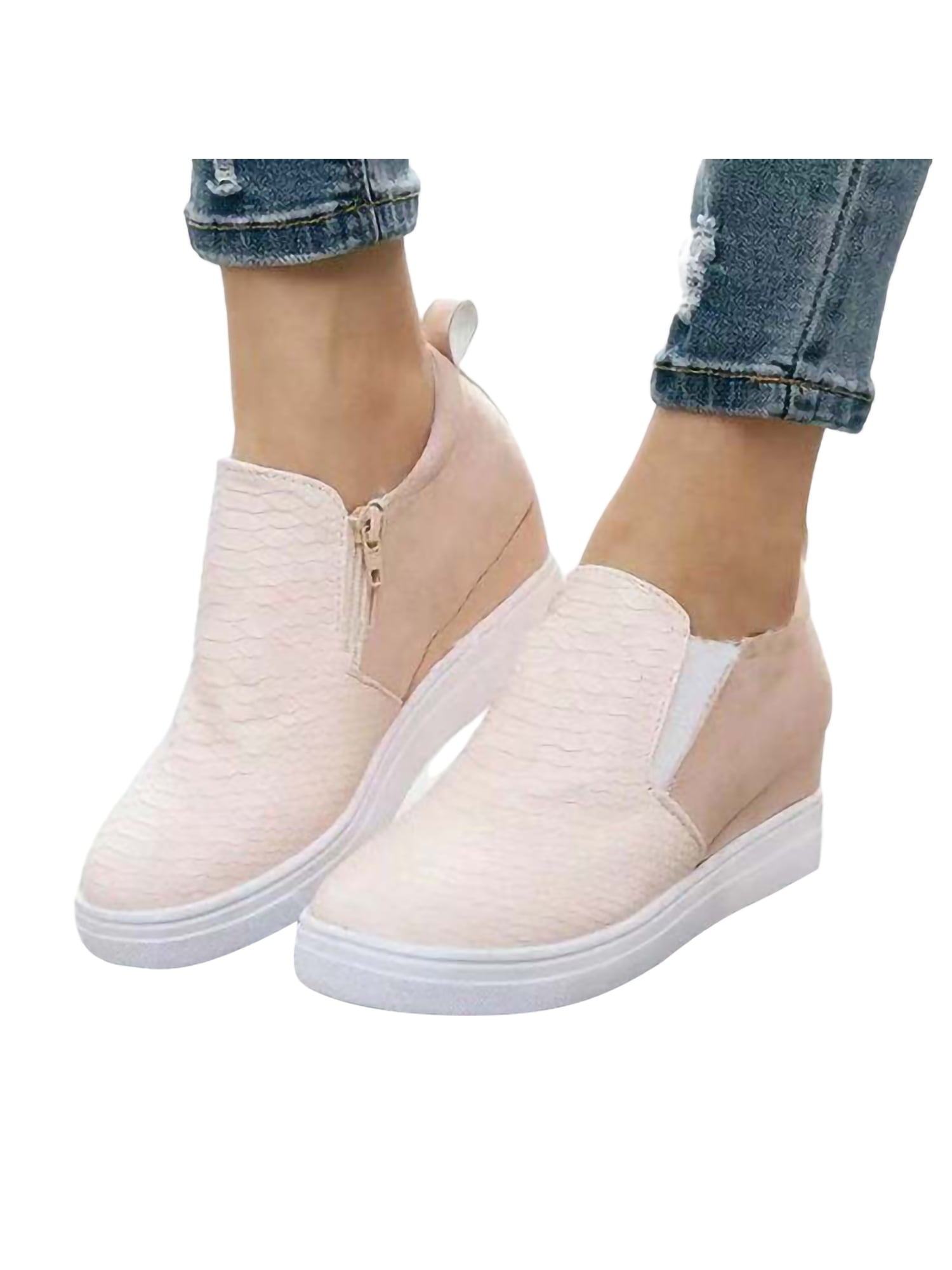 New Womens lace up Sneakers Sports Comfort Rivet Hidden Wedge Heel High Top Shoe