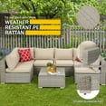 thumbnail image 3 of Deck Patio Bistro Conversation Set, Outdoor Patio Sectional Sofa with 2 Pillows, SEGMART New 7 Pieces Rattan Wicker Furniture with Cushions & Glass Coffee Table, 308lbs, Black & Red, S7894, 3 of 9