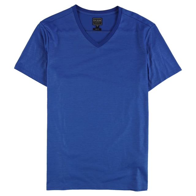 GUESS Mens Yoke V-Neck Basic T-Shirt, blue, L