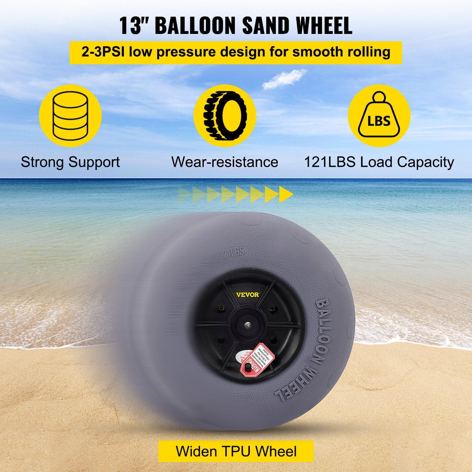 13 Inch Beach Balloon Wheels 32 Inch Stainless Steel Axle TPU Cart Tires for Kayak Dolly Canoe Cart Buggy with Free Air Pump 2 Pack