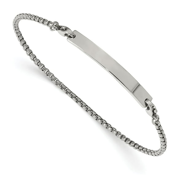 Chisel Stainless Steel Polished Box Chain with Removeable ID Plate 8.5 inch Bracelet