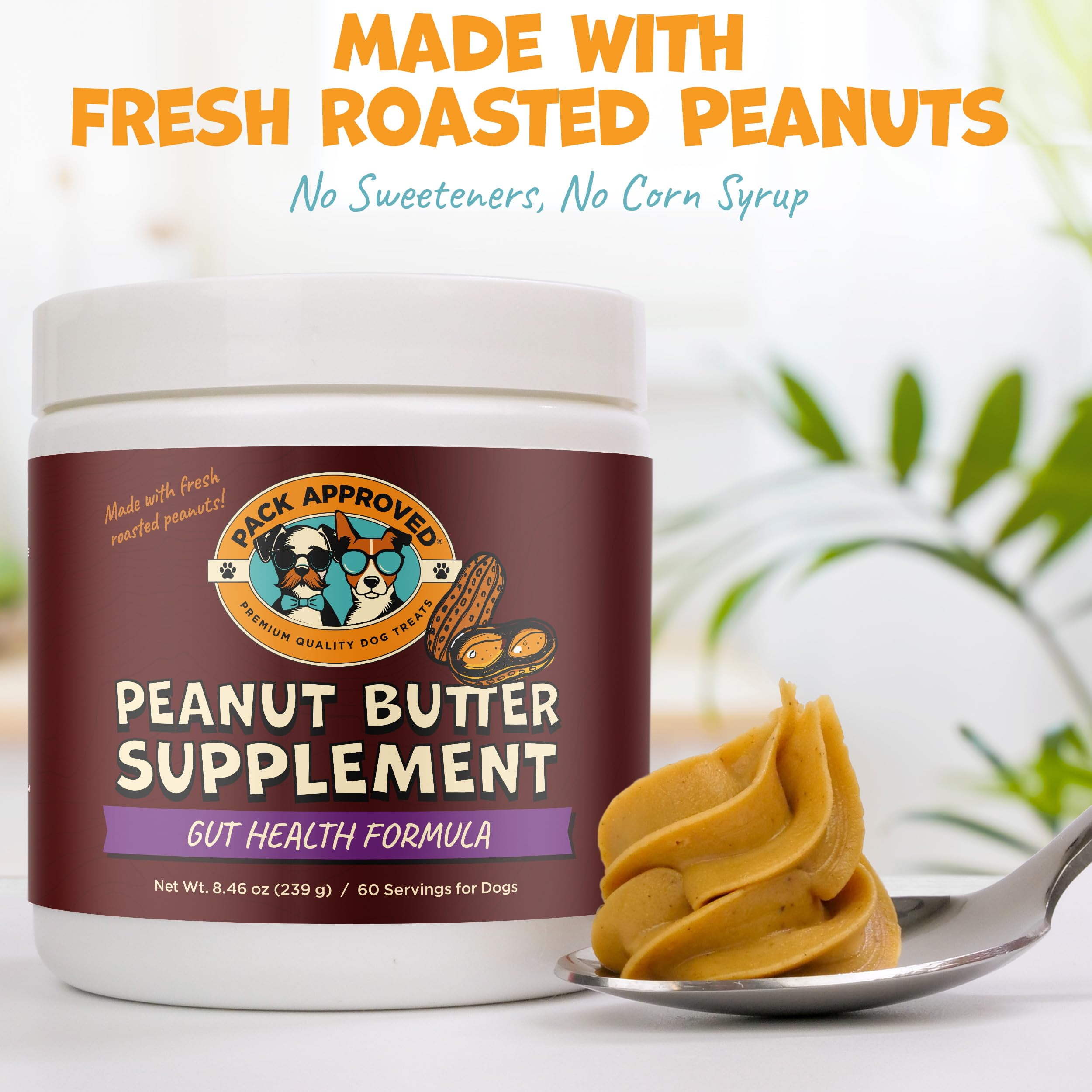 Pack Approved Dog Peanut Butter - with Prebiotic and Probiotic for Dogs to Boost Gut Health - Supports Digestive Support and Immune Support - Peanut Butter Treats - Gut Health (8.46oz)
