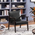 thumbnail image 2 of Yaheetech Mid-Century Modern Faux Leather Accent Chair with Solid Wood Legs, Black, 2 of 7