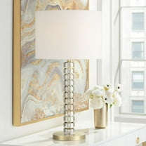 Possini Euro Design Cecil 31" Tall Large Modern End 3-Way Table Lamp Clear Brass Finish Acrylic Single White Shade Living Room Bedroom