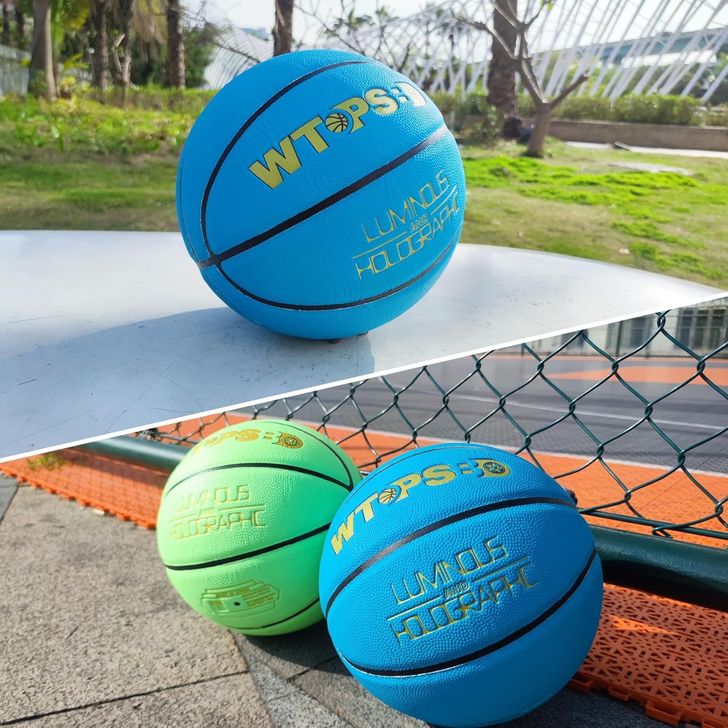 Glow in The Dark Basketball, Cool Glowing Luminous Basketball with Pump and Bag Indoor Outdoor PU Leather Basketballs Size 5/6/ 7