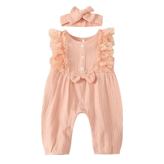 Newborn Baby Girl Solid Ruffle Sleeveless Romper Jumpsuit Bodysuit Summer Outfits Clothes