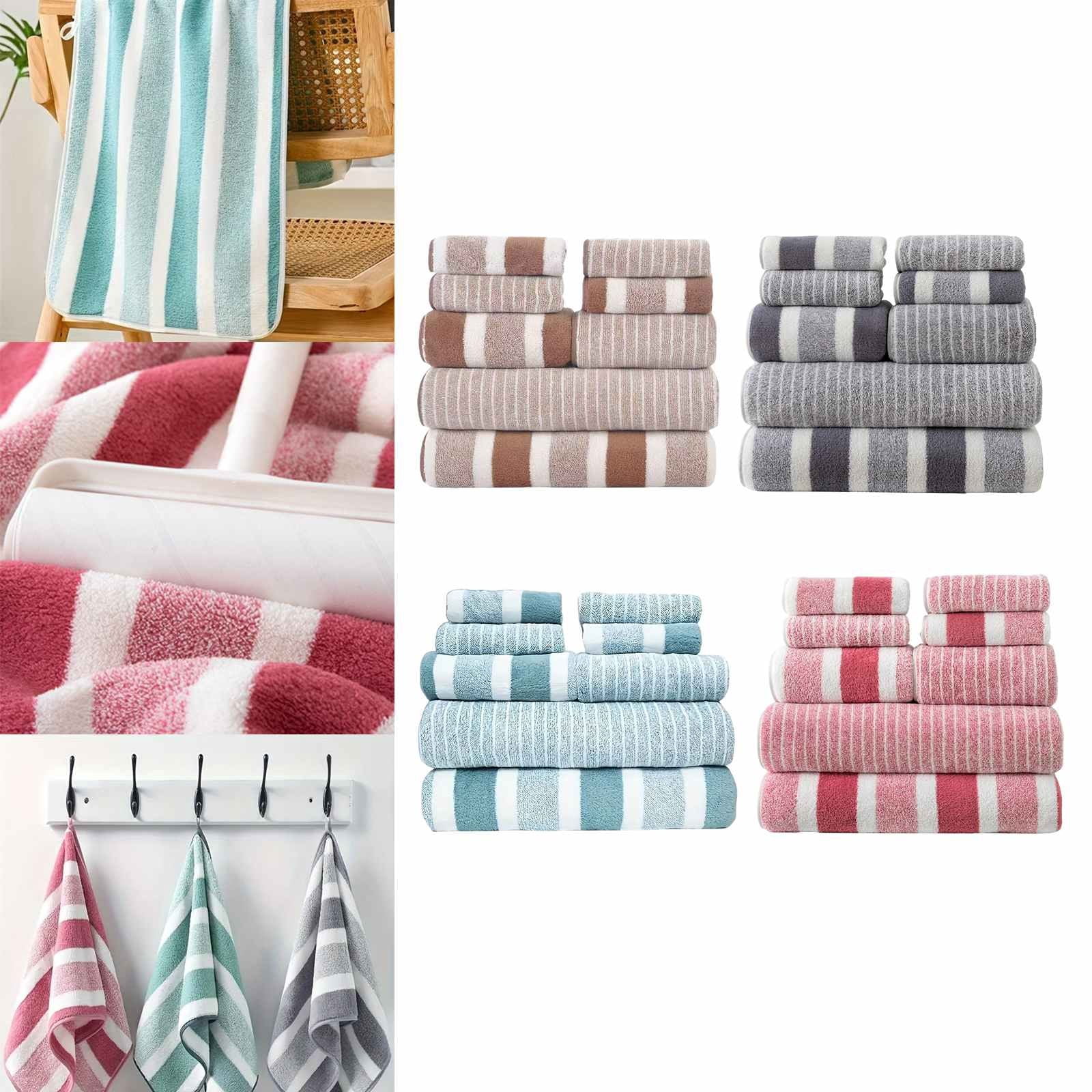 8 Piece Striped Towel Set Absorbent Bathroom Towels 2 Bath Towels 2 Hand Towels 4 Towels Home Bathroom Hotel and Spa Salon Towels Bathroom Supplies 37X27X16cm Home Decor