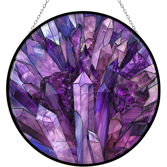 Customized Amethyst Stained Glass Suncatcher Stained Glass Window Hangings Birthday Gift for Mom Grandma Teacher Women Friend Memorial Hook