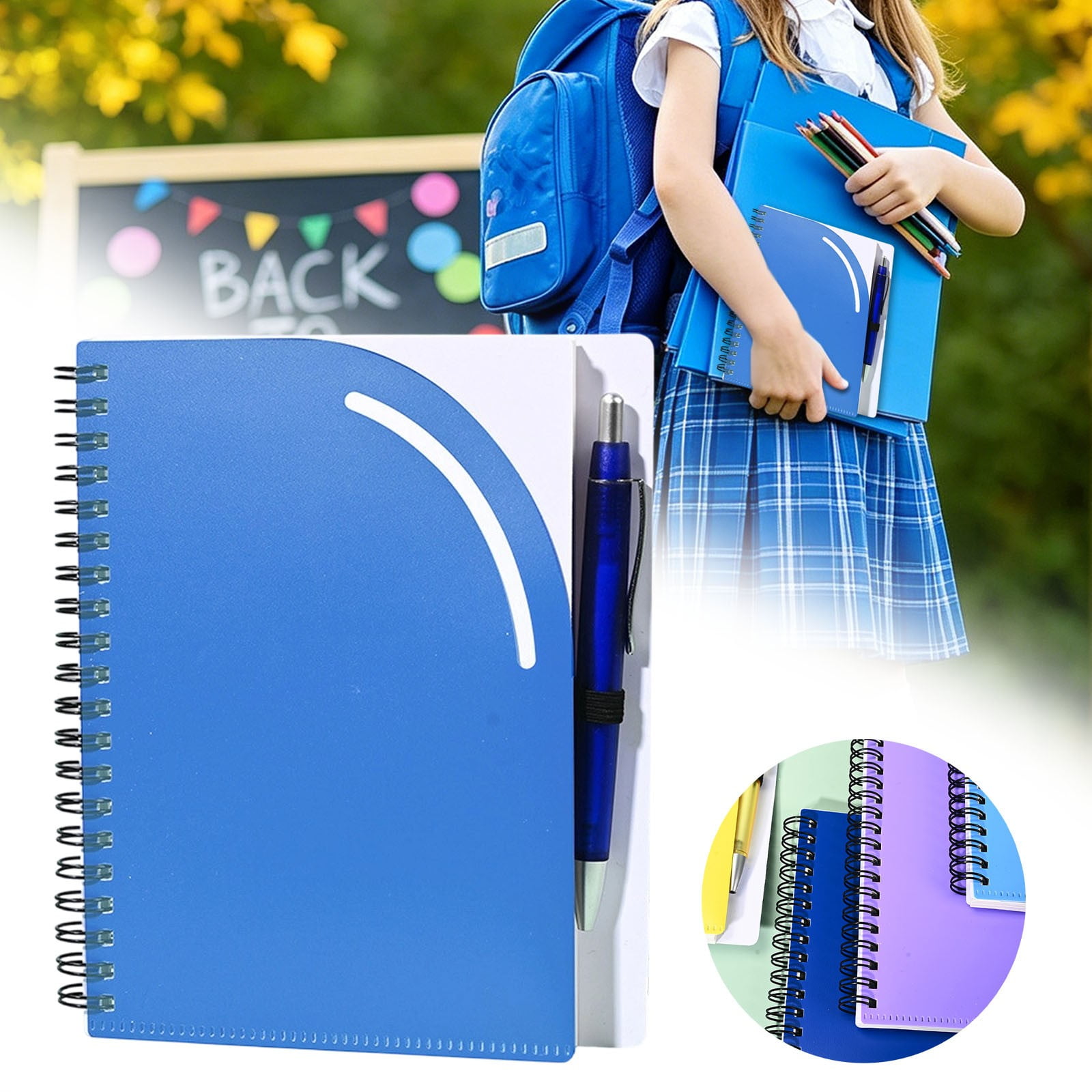 Small Notebook with Pen 5.9 x 7.1 Inch Pocket with Lined Pages & Front Pocket Portable Writing Notebook Bound Diary Planner Gift for Students Adults Blue