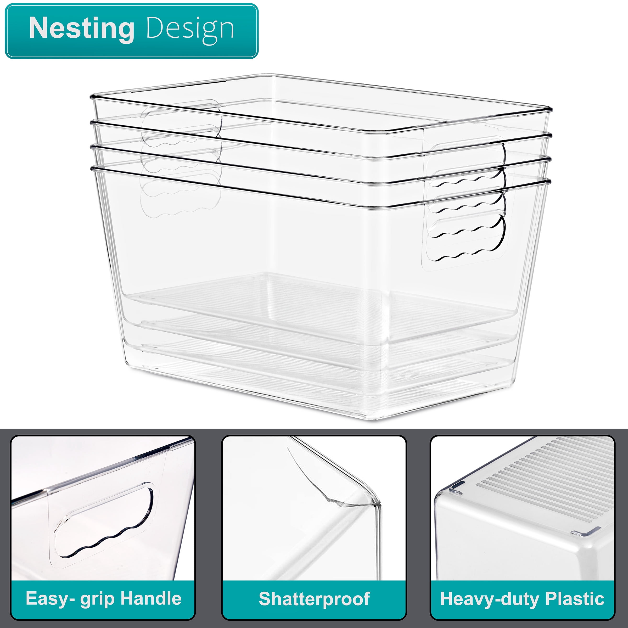 Sorbus Clear BPA-Free Storage Bins with Handles, Large Plastic Organizers, Set of 10