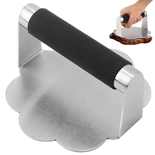 Prensa para hamburguesas, prensa para parrilla, prensas para galletas y hamburguesas de acero inoxidable, kit de accesorios para plancha, perfecto para cocinar en la parrilla con superficie plana