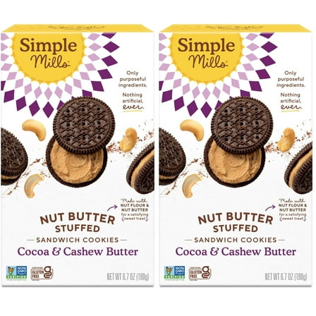 2 x - Simple Mills Cocoa Cashew Crème Sandwich Cookies - Gluten Free, Vegan, Healthy Snacks, 6.7 Ounce (Pack of 2)