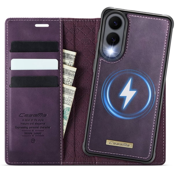 Funda Billetera Desmontable Magnética 2 en 1 Magsafe para Samsung Galaxy S25 Edge con Tarjetero para Mujer y Hombre,Cuero PU Retro 【Bloqueo RFID】 Funda con soporte a prueba de golpes