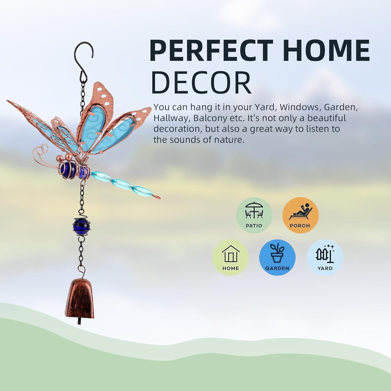 ABPETE Dragonfly Wind Chimes, Garden Glass Bell Glow Wind Chimes for Home, Party, Festival Decor, Garden Decoration Indoor/Outdoor,Lifelike Dragonfly Deep Tone Style