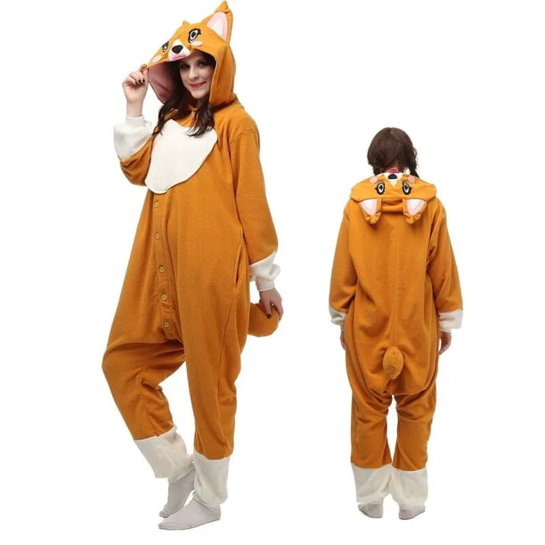 Adultos lindo ojo grande perro mujeres dibujos animados de una pieza Pijama traje hombres Animal Onesie polar pareja Cosplay Pijama mapache Kigurumi