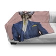 thumbnail image 2 of Hipster Soft Flannel Fleece Blanket, Whimsical Portrait of a Cat in Cartoonish Suit with West and Yellow Tie, Cozy Plush for Indoor and Outdoor Use, 50" x 60", Blush and Multicolor, by Ambesonne, 2 of 5