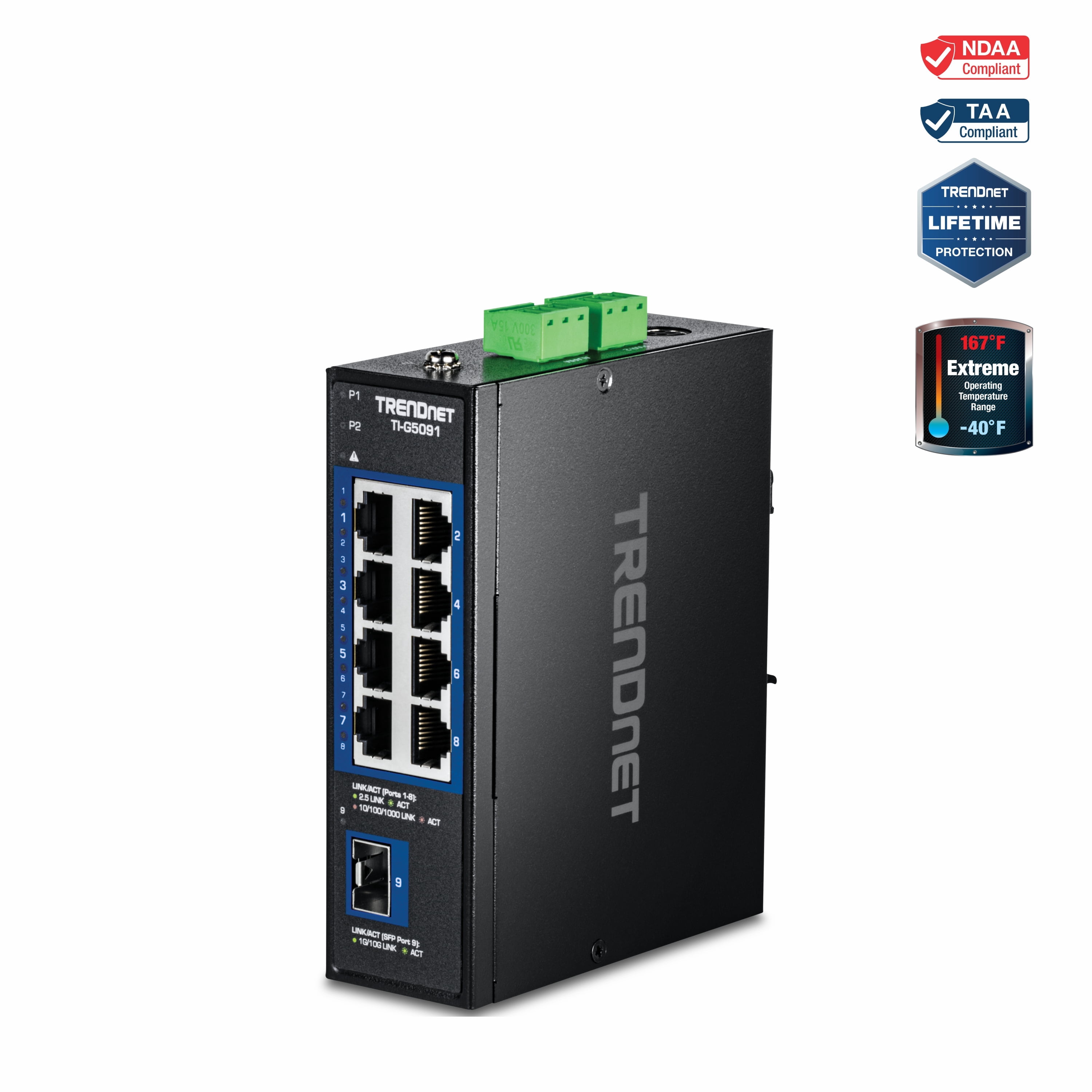 TRENDnet TI-G5091 9-Port Industrial 2.5G DIN-Rail Switch with 10G SFP+ Port
