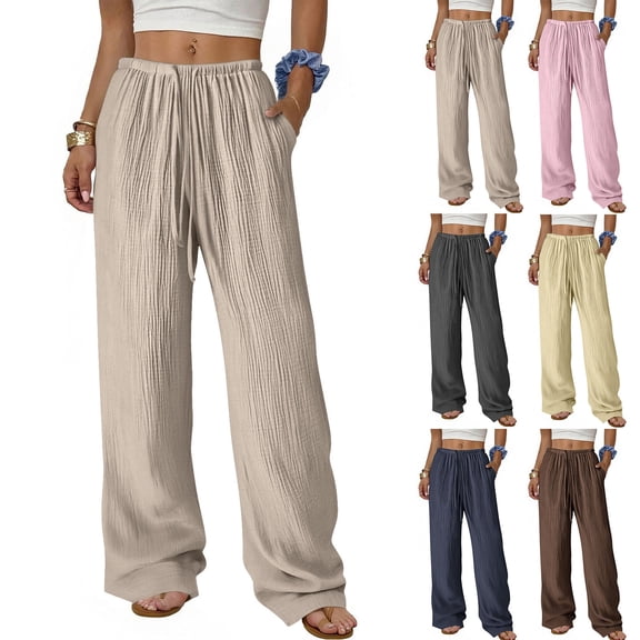 Dxzfnsa Women's Sweatpants Drawstring Lounge Capris Wide Leg Cropped Pants with Pockets Workout Yoga Joggers XS-XL