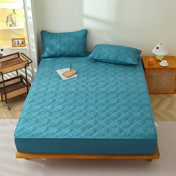 Fitted Sheet- Protective Cover For Bed Mattress-Pocket Fitted Sheet-Winter Warm- Breathable- Non-Slip For Skin Bed Sheet- Cotton Quilted Fitted S