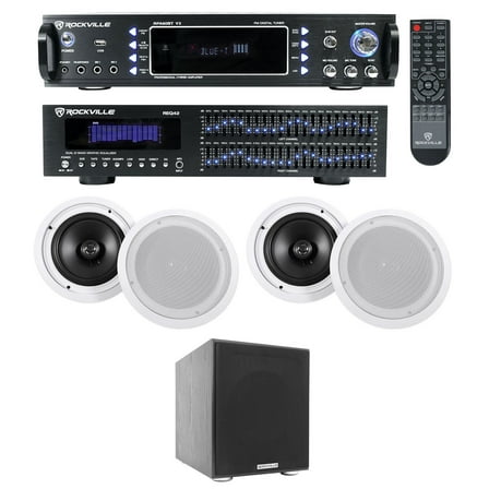 Rockville Home Theater Bluetooth Receiver EQ  (4) Ceiling Speakers 8" Subwoofer