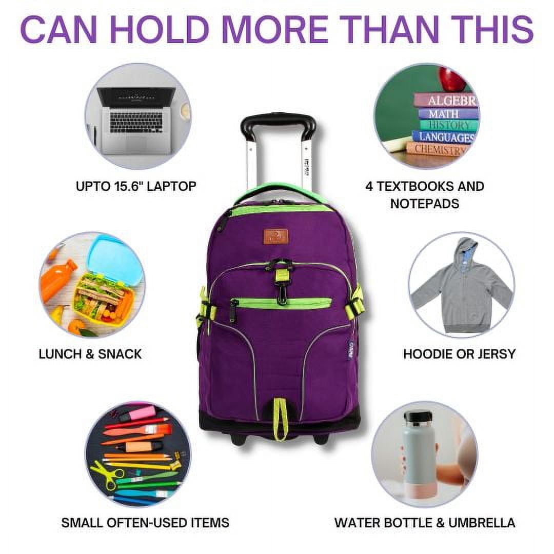 J World Girls Lunar 19.5" Multi Compartment Laptop Rolling Backpack For School And Travel, Purple