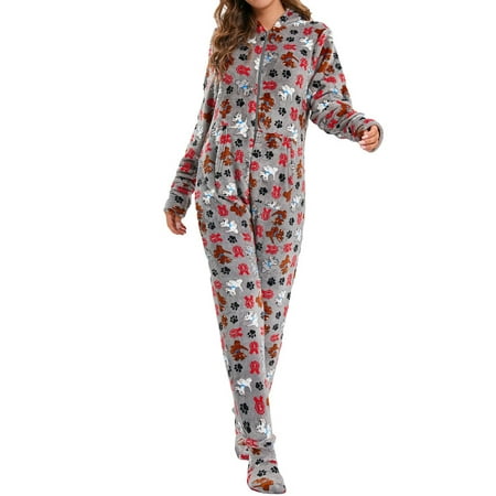 

Homgro Women s Long Sleeve Onesie Pajama Fuzzy Fluffy Fleece Flannel Hoodie Soft One Piece Sleepwear Dark Grey Large