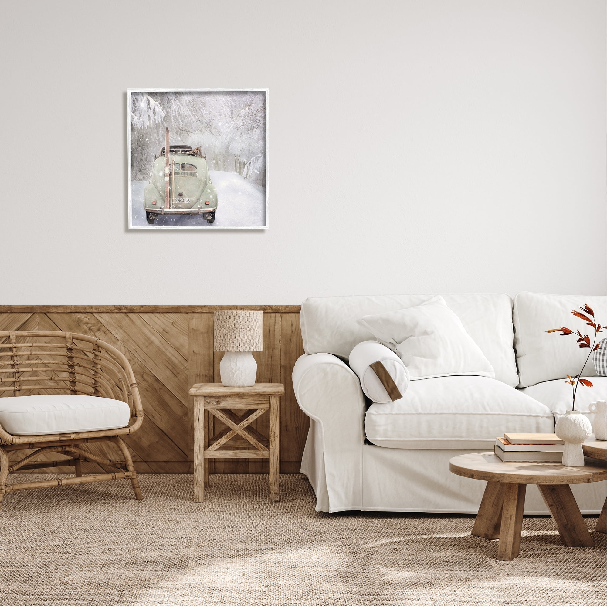 Stupell Industries Vintage Buggy in Snow Transportation Painting White Framed Art Print Wall Art, 24 x 24