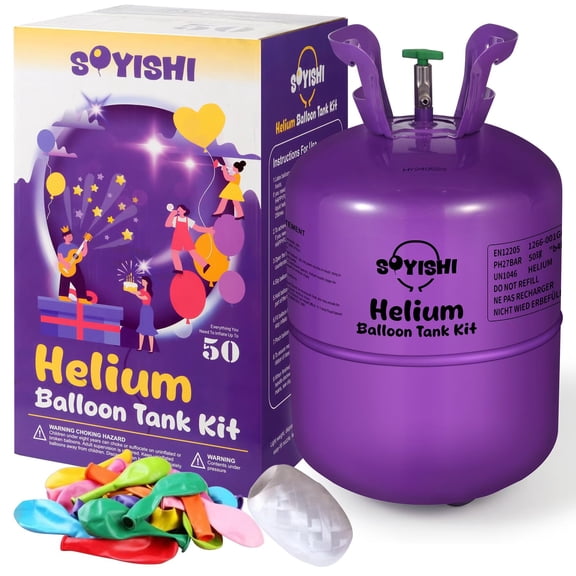 Soyishi 13L Helium Tank up to 50 Latex Balloons Helium Tank for Balloons at Home Helium Balloon Pump Kit Blend