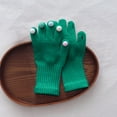 thumbnail image 2 of QIUOMBBP Kids Winter Knit Glove Cold Weather Thermal Touch Screen Mittens with Cute Pom Pom Gloves Green, 2 of 5