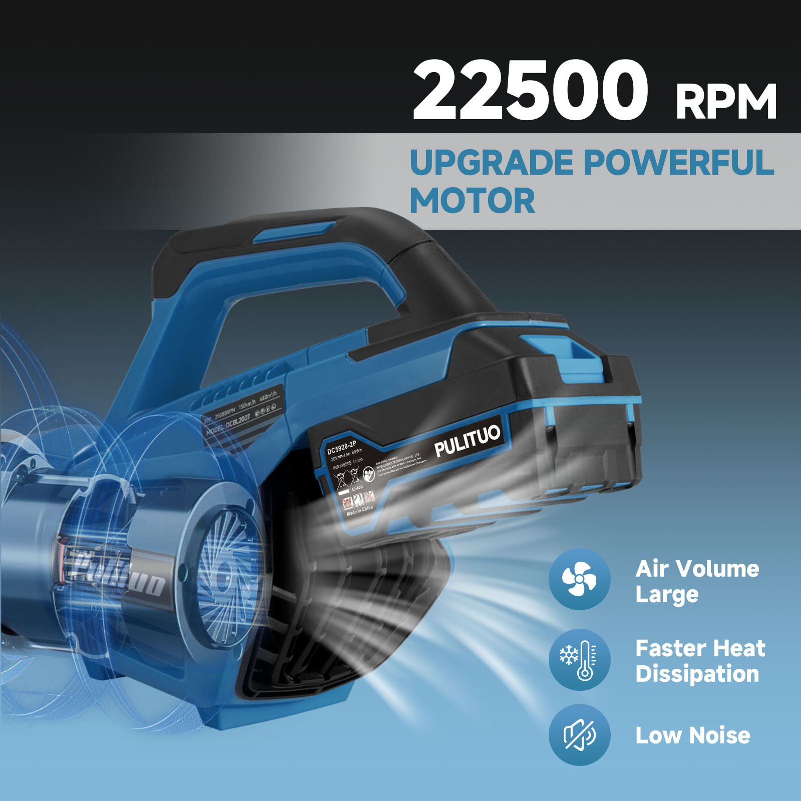 Pulituo 20V Cordless Leaf Blower with 4.0Ah Battery, 400 CFM photo 3