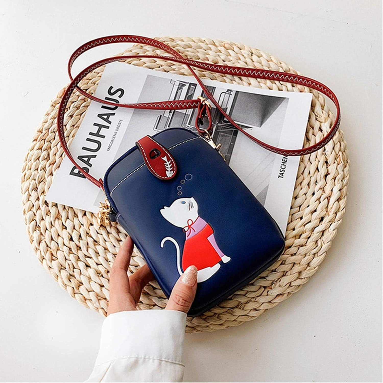 Small Crossbody Phone Bag for Women Leather Cute Cat Cellphone Purse Shoulder Bags PU Wallet