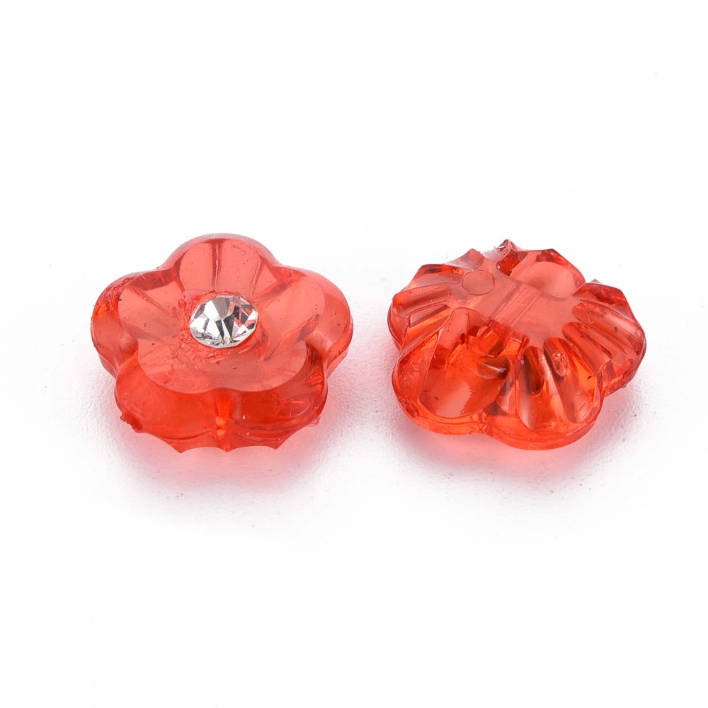 1-Hole Resin Buttons with Crystal Rhinestone 5 Petals Flower Mixed color 15x15.5x6.5mm Hole: 1.6mm