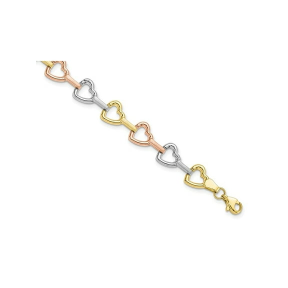 Gem & Harmony 10K Yellow, White, Pink Gold Heart Bracelet (7.50 inches) for Women