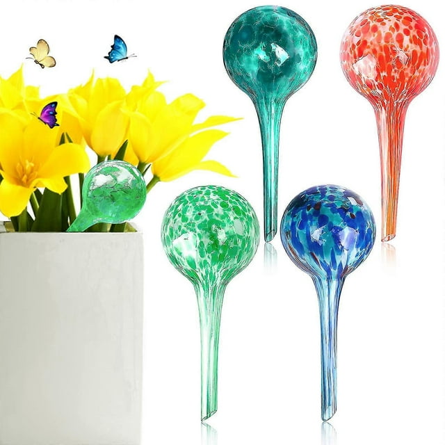 globos de riego para plantas, sistema de riego automático con bulbos de vidrio, colorido sistema de riego automático para plantas.