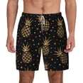 thumbnail image 2 of Picia Gold Glitter Pineapples pattern Mens Swim Trunks with Compression Liner Stretch Beach Shorts Quick Dry with Zipper Pockets No-Chafing Board Shorts-Medium, 2 of 9