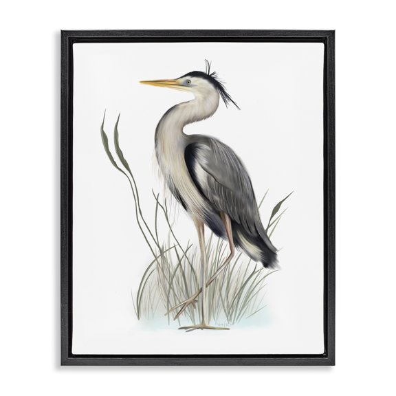 Stupell Industries Rustic Lodge Peaceful Heron Bird Standing Amidst Wild Grass Black Floating Frame Canvas Art, 17 x 21, by Studio Q