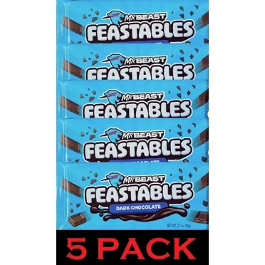 5x Mr Beast Feastables DARK CHOCOLATE NEW 2.1 oz Candy Bar - 5 PACK