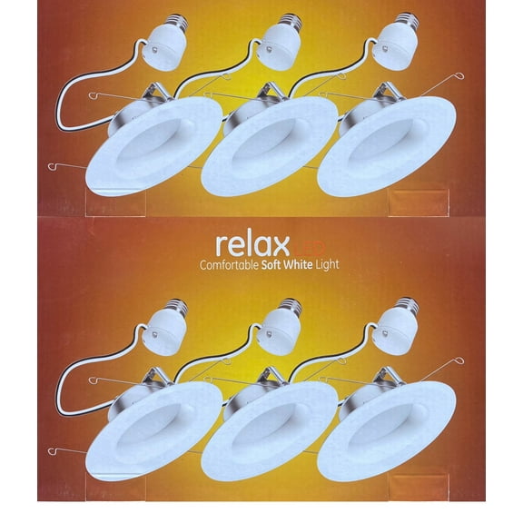 (6 lamps) GE LIGHTING 47697 relax HD LED Light Bulbs, 6 inch recessed downlight, Soft White, 8 Watt, 700 Lumens, Indoor Floodlight