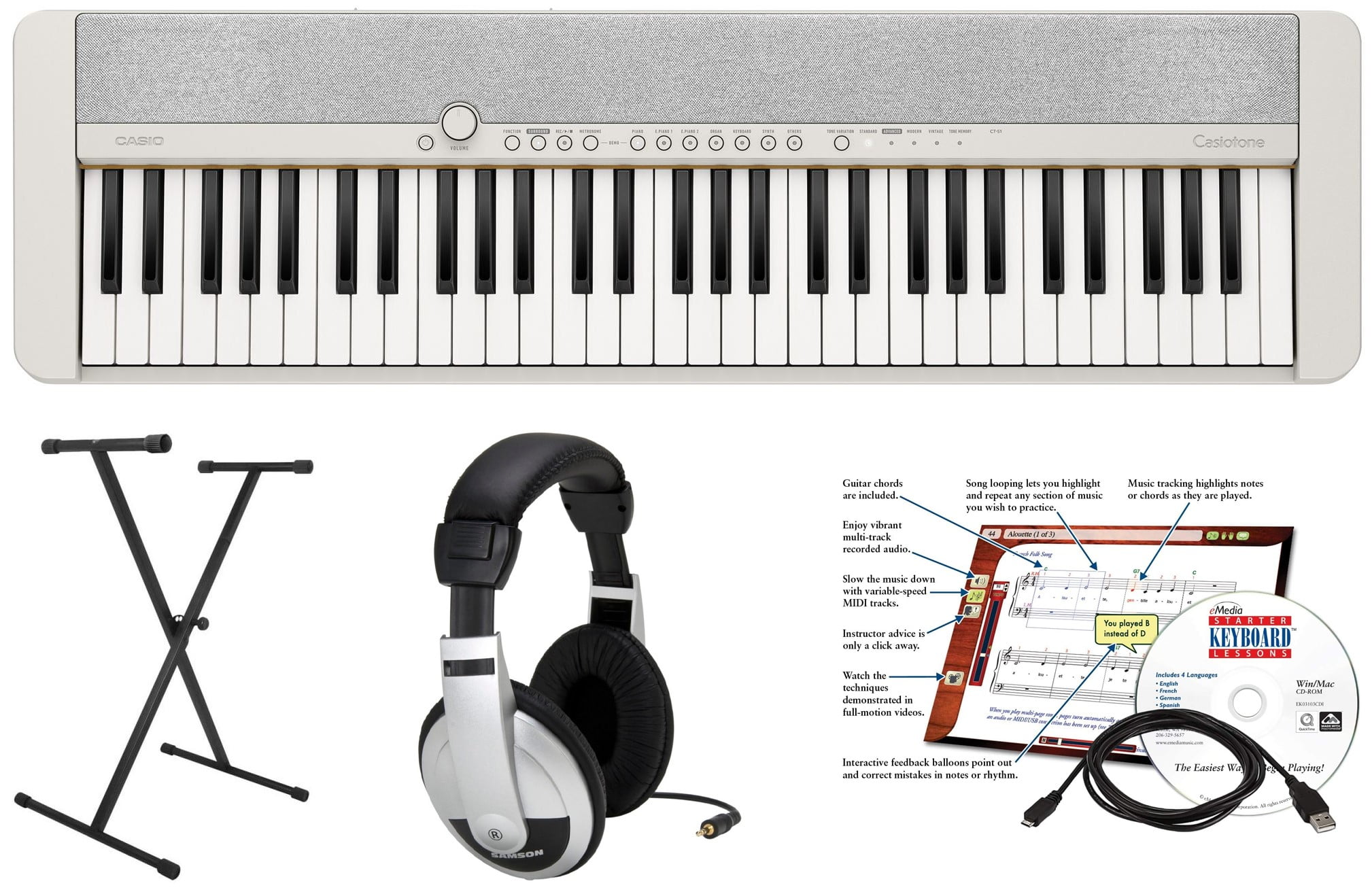 Casio CTS1 61 Key Portable Keyboard in White - Walmart.com