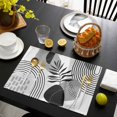 thumbnail image 3 of Grey Boho Geometric Placemats Set of 4, Vintage Ethnic Abstract Lines Leaves Placemats for Dining Table, Place Mats for Kitchen Tabletop, Waterproof Wipeable Dining Table Mats Set, 3 of 9