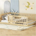thumbnail image 3 of Montessori Twin Floor Bed with Safety Rail & Door, Low Profile Wood Frame, Natural Oak Finish, No Box Spring Needed, 3 of 10