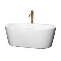 Mermaid 60 Inch Freestanding Bathtub in White with Shiny White Trim and Floor Mounted Faucet in Brushed Gold