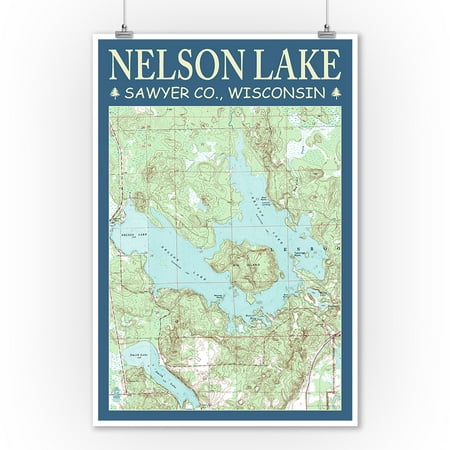 Lake Superior Depth Chart Nelson Lake Chart - Sawyer County, Wisconsin - Lantern Press Poster (9x12 Art Print, Wall Decor Travel Poster) ()