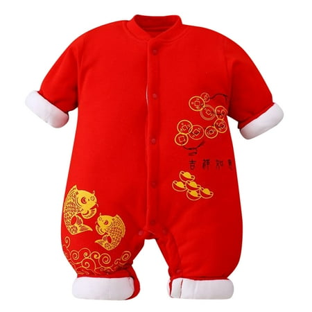 

CNGELG Baby Unisex Spring Festival Cotton Print Autumn Long Sleeve Romper Jumpsuit Clothes Chinese Calendar New Year Outfits