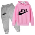 thumbnail image 3 of Conjunto de 2 piezas de sudadera con capucha y pantalón con estampado de marca de diseñador para niños y niñas, ropa deportiva informal de moda para primavera y otoño, 3 of 5