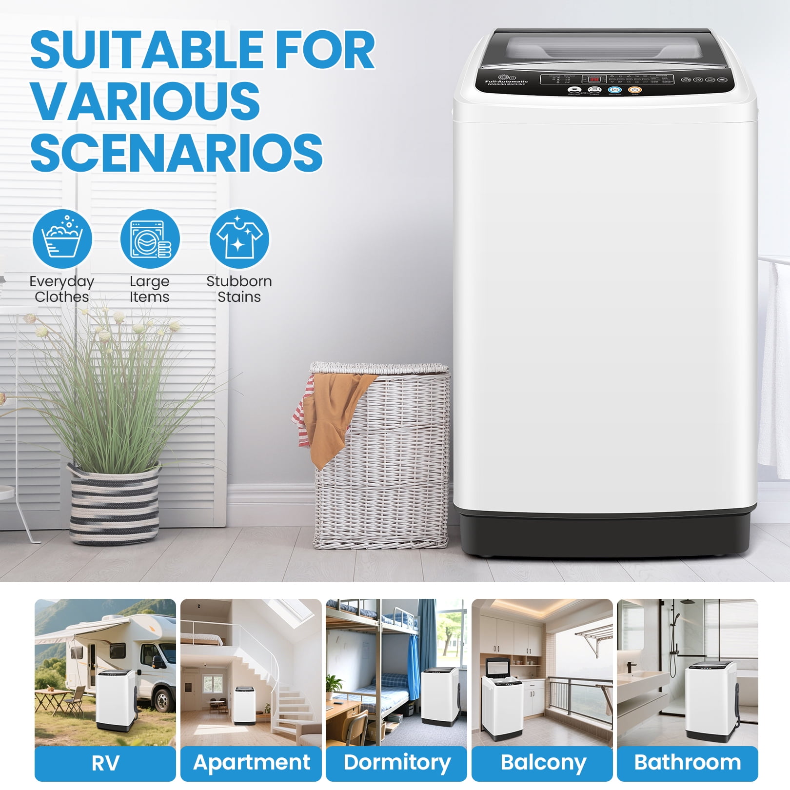 Veeboto 20lbs Portable Washing Machine, Fully Automatic Washing Machine with Drain Pump, 10 Wash Programs/8 Water Levels for Home, Apartment, Dorm