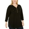 JM Collection Women's Plus Size Embellished Zip-Front Top Black Size 2X